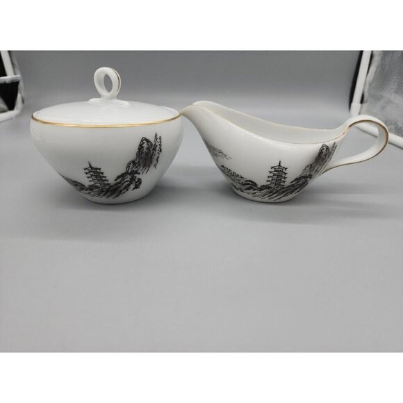 Fukagawa Arita Cream and Sugar Set Pattern 903 Gold Bamboo - Picture 1 of 6